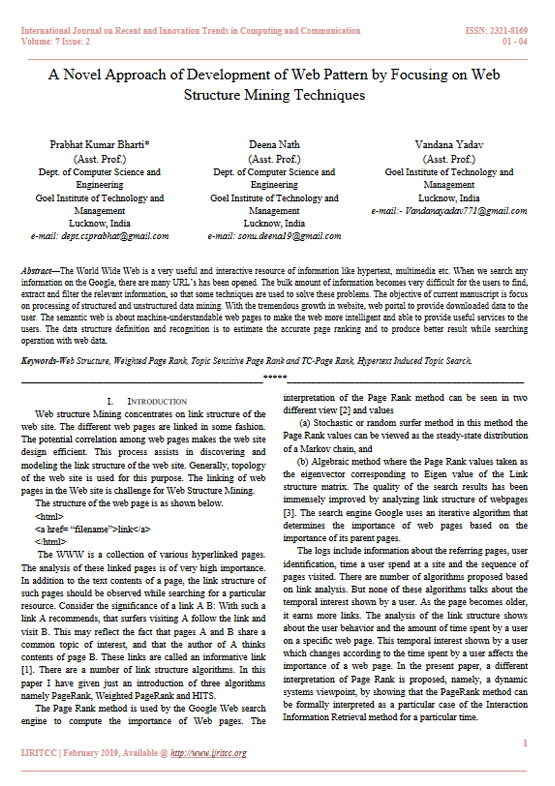 A Novel Approach of Development of Web Pattern by Focusing on Web  Structure Mining Techniques