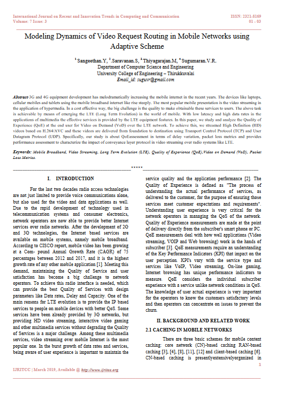 Modeling Dynamics of Video Request Routing in Mobile Networks using  Adaptive Scheme