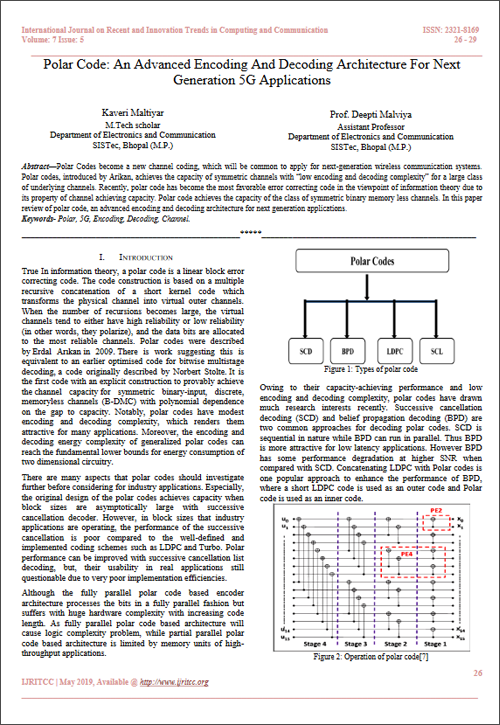 Polar Code: An Advanced Encoding And Decoding Architecture For Next Generation 5G Applications