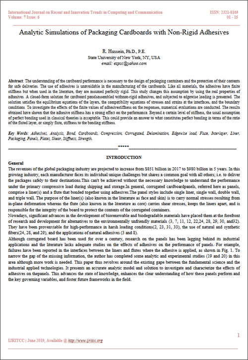 Analytic Simulations of Packaging Cardboards with Non-Rigid Adhesives