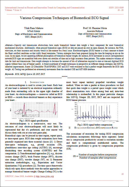 Various Compression Techniques of Biomedical ECG Signal