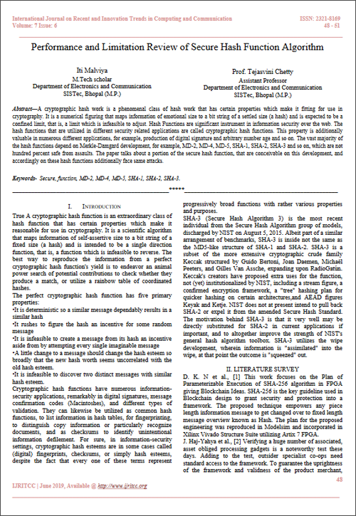 Performance and Limitation Review of Secure Hash Function Algorithm