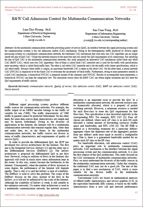 B&W Call Admission Control for Multimedia Communication Networks