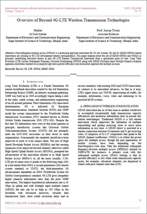 Overview of Beyond 4G-LTE Wireless Transmission Technologies