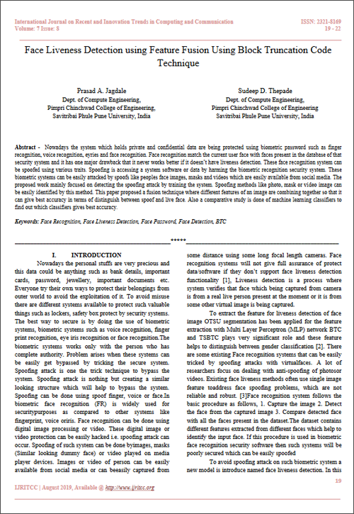 Face Liveness Detection using Feature Fusion Using Block Truncation Code Technique
